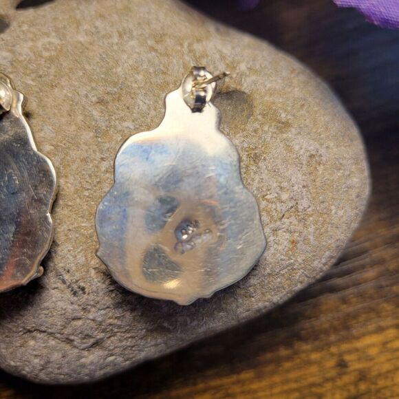 Native American Navajo Sterling Silver Turquoise Leaf Post Earrings Darrell Morg - Picture 2 of 7